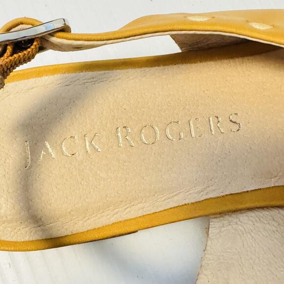 Jack Rogers Sandals Women 8 Yellow Leather Slingback Flat Cross Strap Whipstitch - Picture 11 of 13